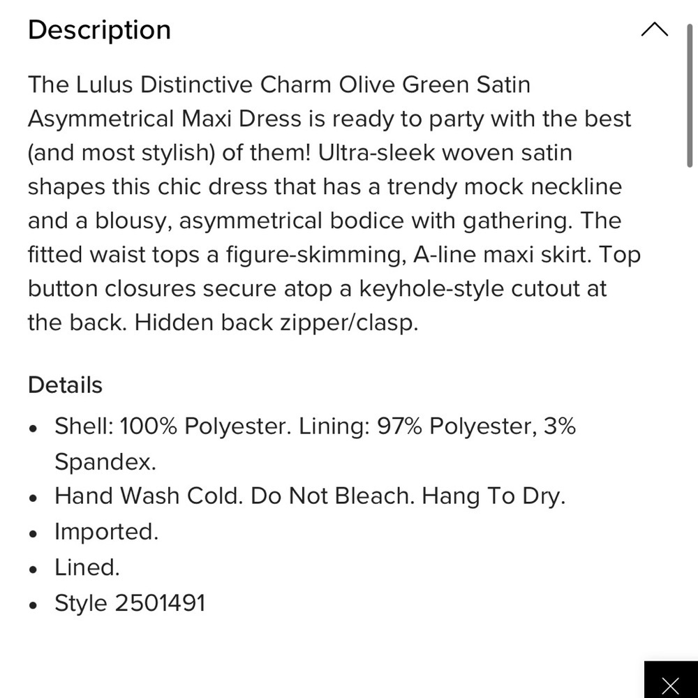 Lulus Distinctive Charm Olive Green Satin
Asymmetrical Maxi Dress - Picture 6 of 6
